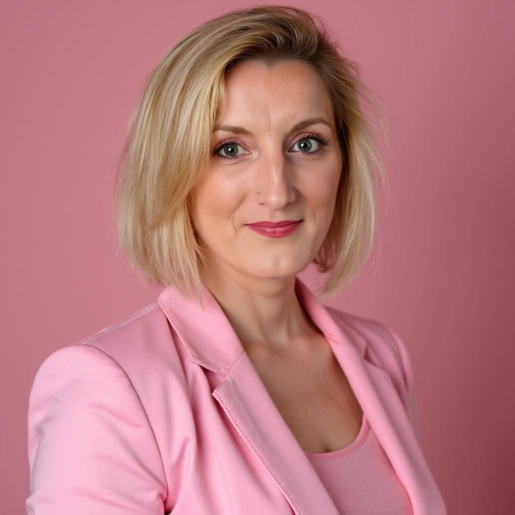 Portrait von Bianca Eder vor rosa Hintergrund – psychologische Onlinebegleitung bei narzisstischen Beziehungsmustern, Bindungsstörungen und emotionaler Selbstentfremdung